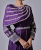Purple Raw Silk Hand Embroidered Frilled Gown